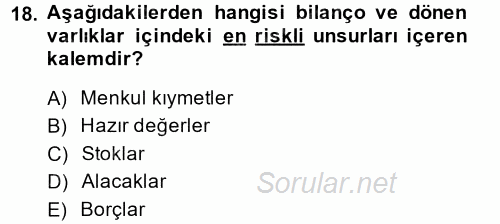 Muhasebe Denetimi 2014 - 2015 Tek Ders Sınavı 18.Soru