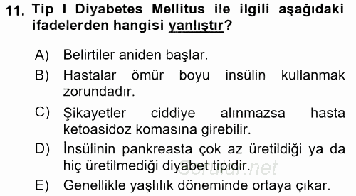 Yaşlılarda Görülebilecek Sorunlar Ve Bakım Hizmetleri 2016 - 2017 Dönem Sonu Sınavı 11.Soru