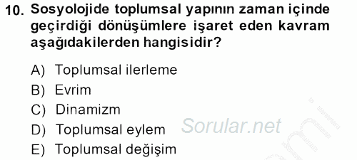 Din ve Toplum 2013 - 2014 Dönem Sonu Sınavı 10.Soru