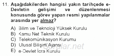 Temel Bilgi Teknolojileri 2 2012 - 2013 Tek Ders Sınavı 11.Soru