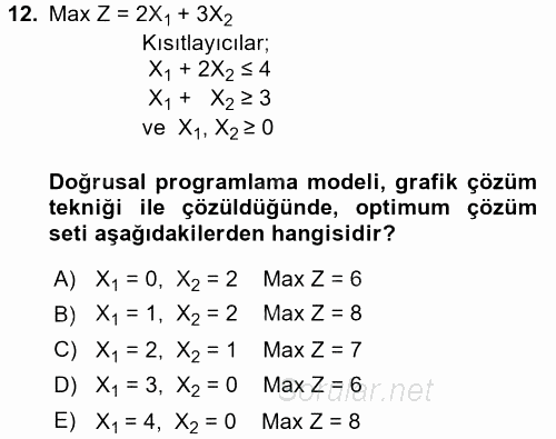 Yöneylem Araştırması 1 2016 - 2017 Ara Sınavı 12.Soru