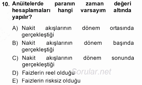 Finansal Yönetim 2014 - 2015 Ara Sınavı 10.Soru