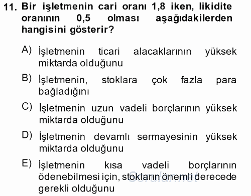 Finansal Yönetim 2014 - 2015 Ara Sınavı 11.Soru