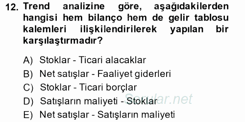 Finansal Yönetim 2014 - 2015 Ara Sınavı 12.Soru