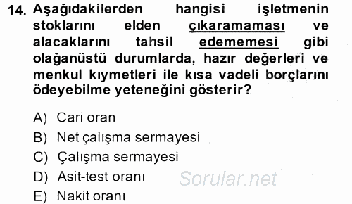 Finansal Yönetim 2014 - 2015 Ara Sınavı 14.Soru