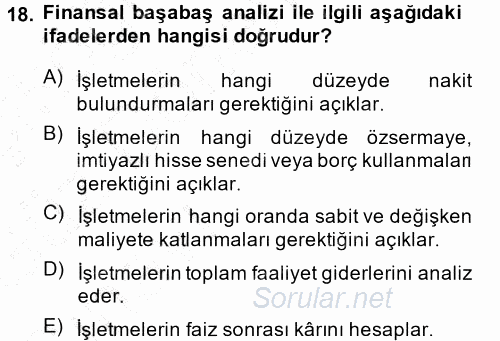 Finansal Yönetim 2014 - 2015 Ara Sınavı 18.Soru
