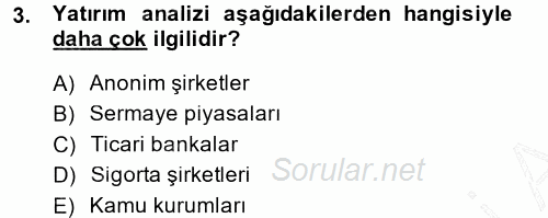 Finansal Yönetim 2014 - 2015 Ara Sınavı 3.Soru