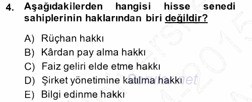 Finansal Yönetim 2014 - 2015 Ara Sınavı 4.Soru