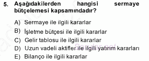Finansal Yönetim 2014 - 2015 Ara Sınavı 5.Soru