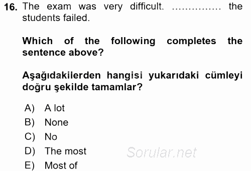 Ingilizce 2 2016 - 2017 Ara Sınavı 16.Soru