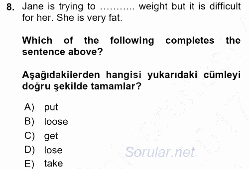 Ingilizce 2 2016 - 2017 Ara Sınavı 8.Soru