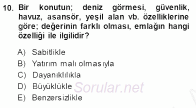 Emlak Yönetimi ve Pazarlaması 2014 - 2015 Ara Sınavı 10.Soru