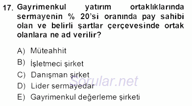 Emlak Yönetimi ve Pazarlaması 2014 - 2015 Ara Sınavı 17.Soru