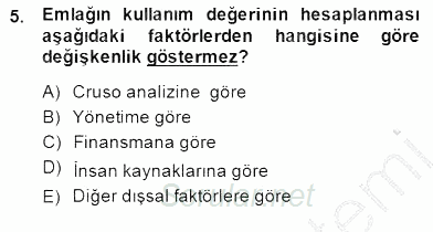 Emlak Yönetimi ve Pazarlaması 2014 - 2015 Ara Sınavı 5.Soru