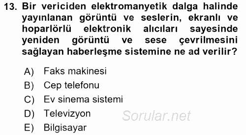 Ev Teknolojisi 2015 - 2016 Dönem Sonu Sınavı 13.Soru