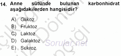 Anne Ve Çocuk Beslenmesi 2015 - 2016 Ara Sınavı 14.Soru
