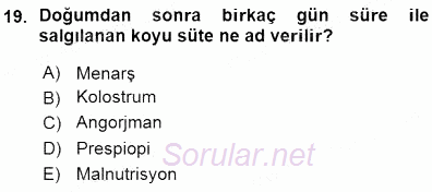 Anne Ve Çocuk Beslenmesi 2015 - 2016 Ara Sınavı 19.Soru