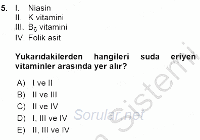Anne Ve Çocuk Beslenmesi 2015 - 2016 Ara Sınavı 5.Soru