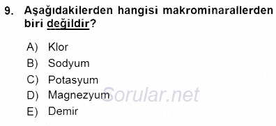 Anne Ve Çocuk Beslenmesi 2015 - 2016 Ara Sınavı 9.Soru