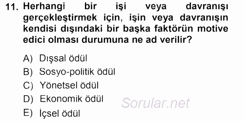 Ücret ve Ödül Yönetimi 2012 - 2013 Dönem Sonu Sınavı 11.Soru