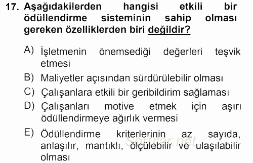 Ücret ve Ödül Yönetimi 2012 - 2013 Dönem Sonu Sınavı 17.Soru