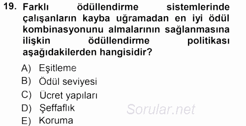 Ücret ve Ödül Yönetimi 2012 - 2013 Dönem Sonu Sınavı 19.Soru