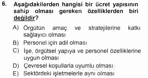 Ücret ve Ödül Yönetimi 2012 - 2013 Dönem Sonu Sınavı 6.Soru