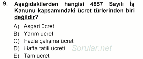 Ücret ve Ödül Yönetimi 2012 - 2013 Dönem Sonu Sınavı 9.Soru