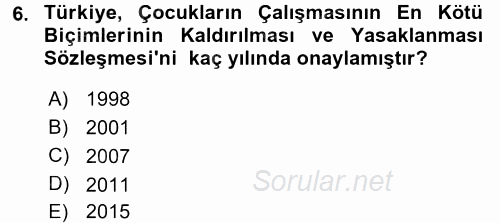 Uluslararası Sosyal Politika 2015 - 2016 Dönem Sonu Sınavı 6.Soru