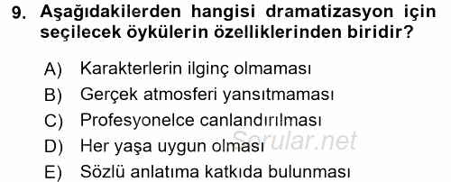 Okulöncesinde Drama 2016 - 2017 Dönem Sonu Sınavı 9.Soru