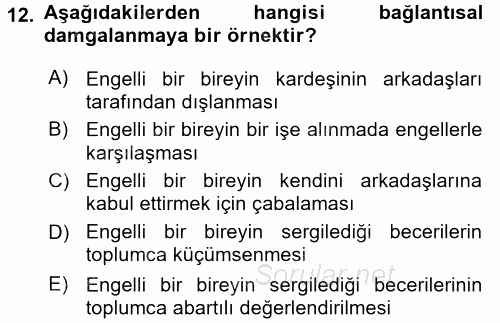 Engellilerde Ruh Sağlığı 2017 - 2018 Ara Sınavı 12.Soru