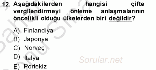 Uluslararası Kamu Maliyesi 2013 - 2014 Dönem Sonu Sınavı 12.Soru