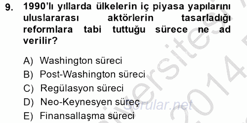 Uluslararası Kamu Maliyesi 2013 - 2014 Dönem Sonu Sınavı 9.Soru