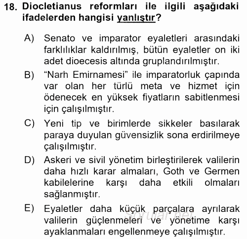 Anadolu Arkeolojisi 2015 - 2016 Dönem Sonu Sınavı 18.Soru