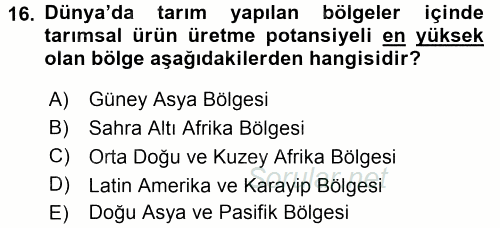 Tarım Ekonomisi ve Tarımsal Politikalar 2016 - 2017 3 Ders Sınavı 16.Soru