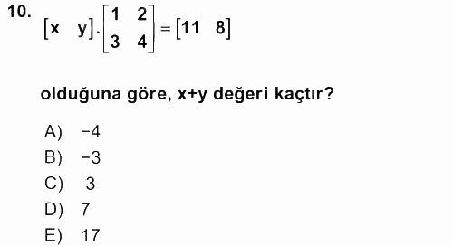 Genel Matematik 2017 - 2018 Dönem Sonu Sınavı 10.Soru