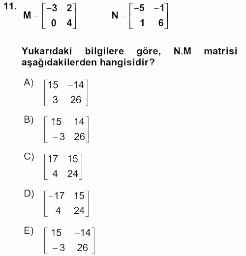 Genel Matematik 2017 - 2018 Dönem Sonu Sınavı 11.Soru