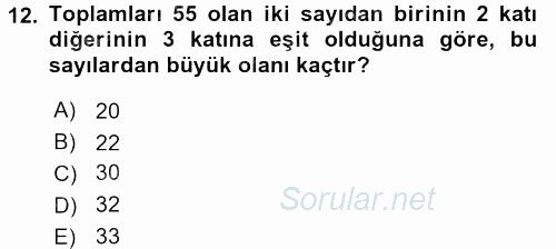 Genel Matematik 2017 - 2018 Dönem Sonu Sınavı 12.Soru