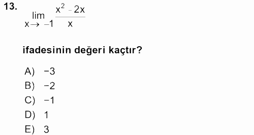 Genel Matematik 2017 - 2018 Dönem Sonu Sınavı 13.Soru