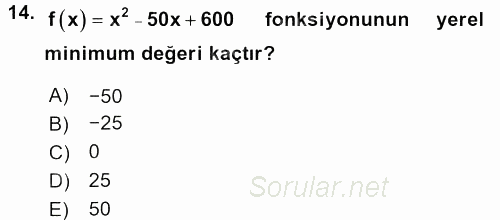 Genel Matematik 2017 - 2018 Dönem Sonu Sınavı 14.Soru