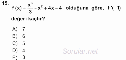 Genel Matematik 2017 - 2018 Dönem Sonu Sınavı 15.Soru