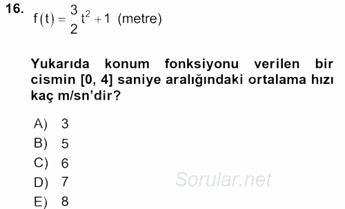 Genel Matematik 2017 - 2018 Dönem Sonu Sınavı 16.Soru