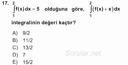 Genel Matematik 2017 - 2018 Dönem Sonu Sınavı 17.Soru