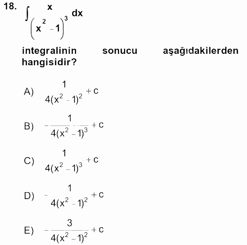 Genel Matematik 2017 - 2018 Dönem Sonu Sınavı 18.Soru