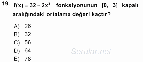 Genel Matematik 2017 - 2018 Dönem Sonu Sınavı 19.Soru