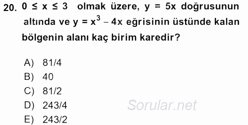 Genel Matematik 2017 - 2018 Dönem Sonu Sınavı 20.Soru