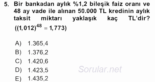 Genel Matematik 2017 - 2018 Dönem Sonu Sınavı 5.Soru