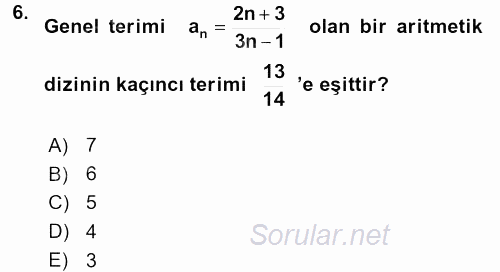 Genel Matematik 2017 - 2018 Dönem Sonu Sınavı 6.Soru