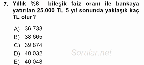 Genel Matematik 2017 - 2018 Dönem Sonu Sınavı 7.Soru