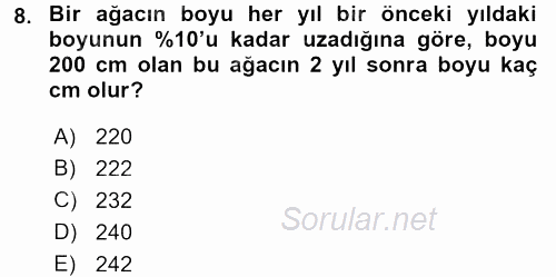 Genel Matematik 2017 - 2018 Dönem Sonu Sınavı 8.Soru